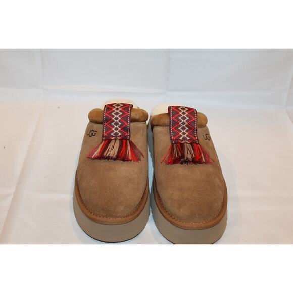 UGG WOMEN'S TAZZ PLATFORM SUEDE SHEARLING LINED SLIPPERS SZ 9 CHESTNUT - Picture 5 of 6